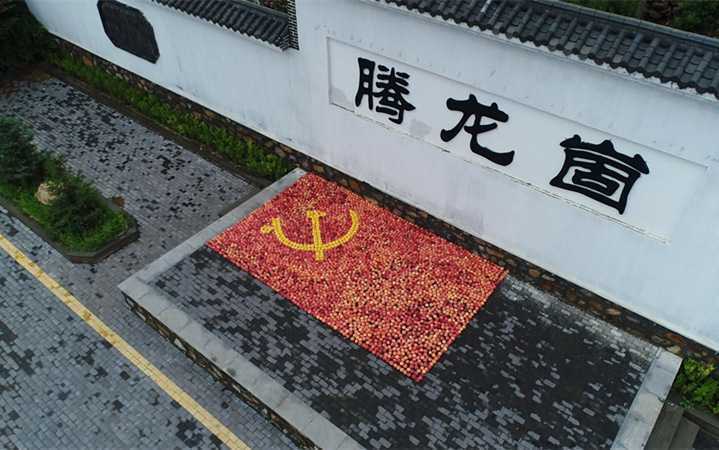 临沂蒙阴：千斤蜜桃拼出党旗图案 献礼建党百年华诞(图4)